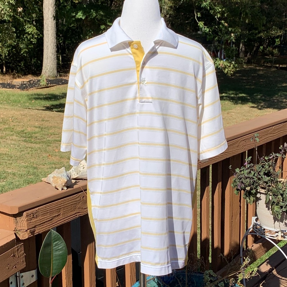 Adidas Climacool Golf Shirt White & Yellow Stripe